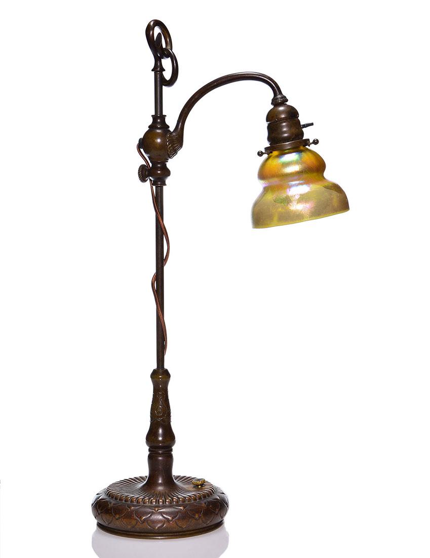 Tiffany Student lamp, adjustable, bell shade, 26”T, (1 of 5)