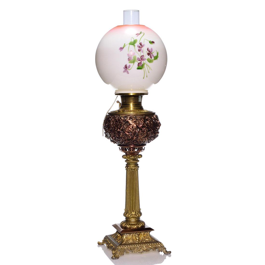 Bradley & Hubbard banquet lamp, ball shade, 27 1/2” (1 of 3)