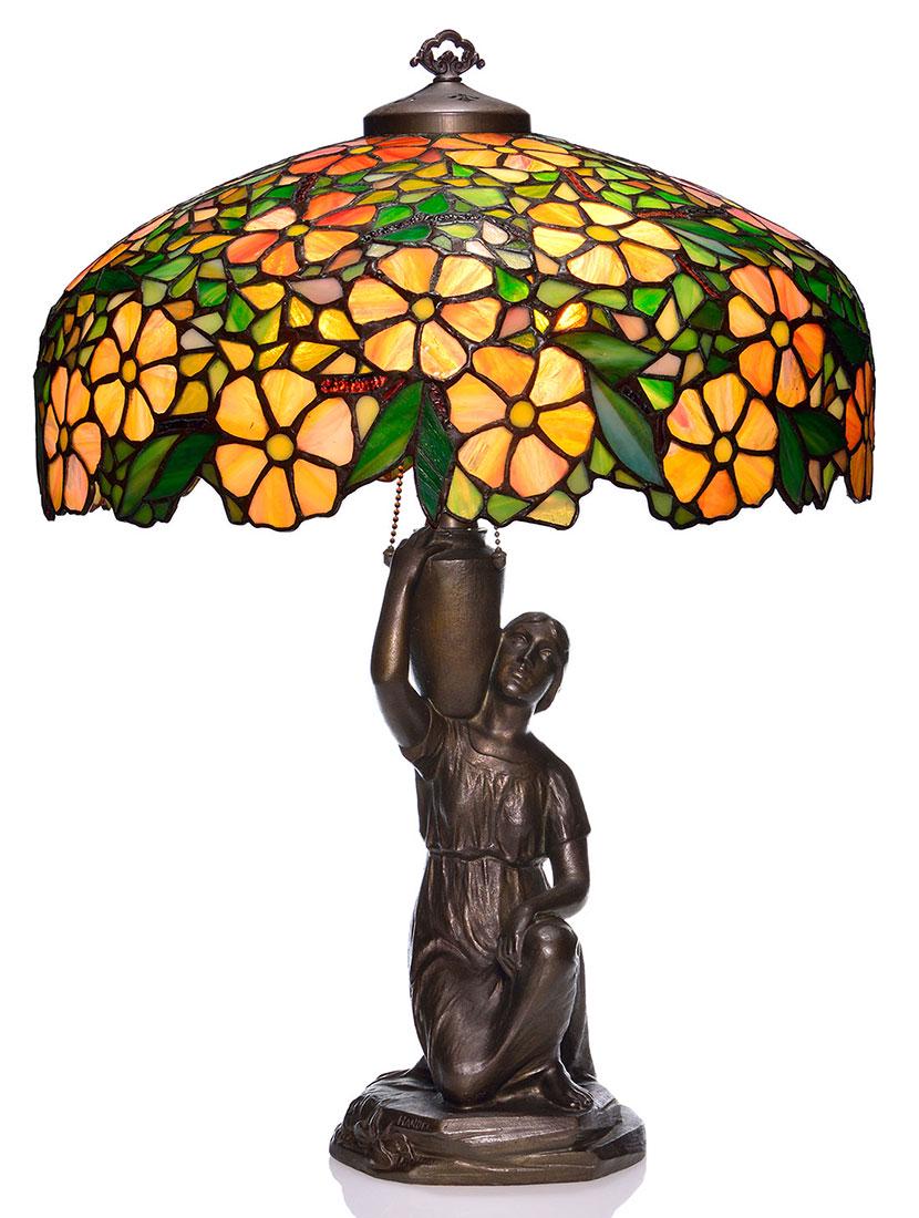 Handel Water Bearer lamp, leaded floral shade, 24 1/2” (1 of 6)