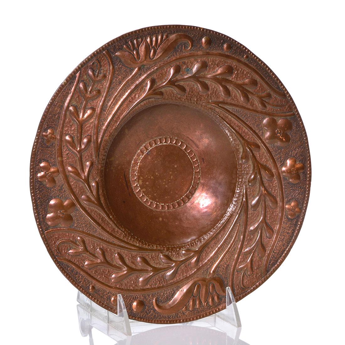 John Pearson copper tray,repousse’ floral border,9 3/8" (1 of 1)