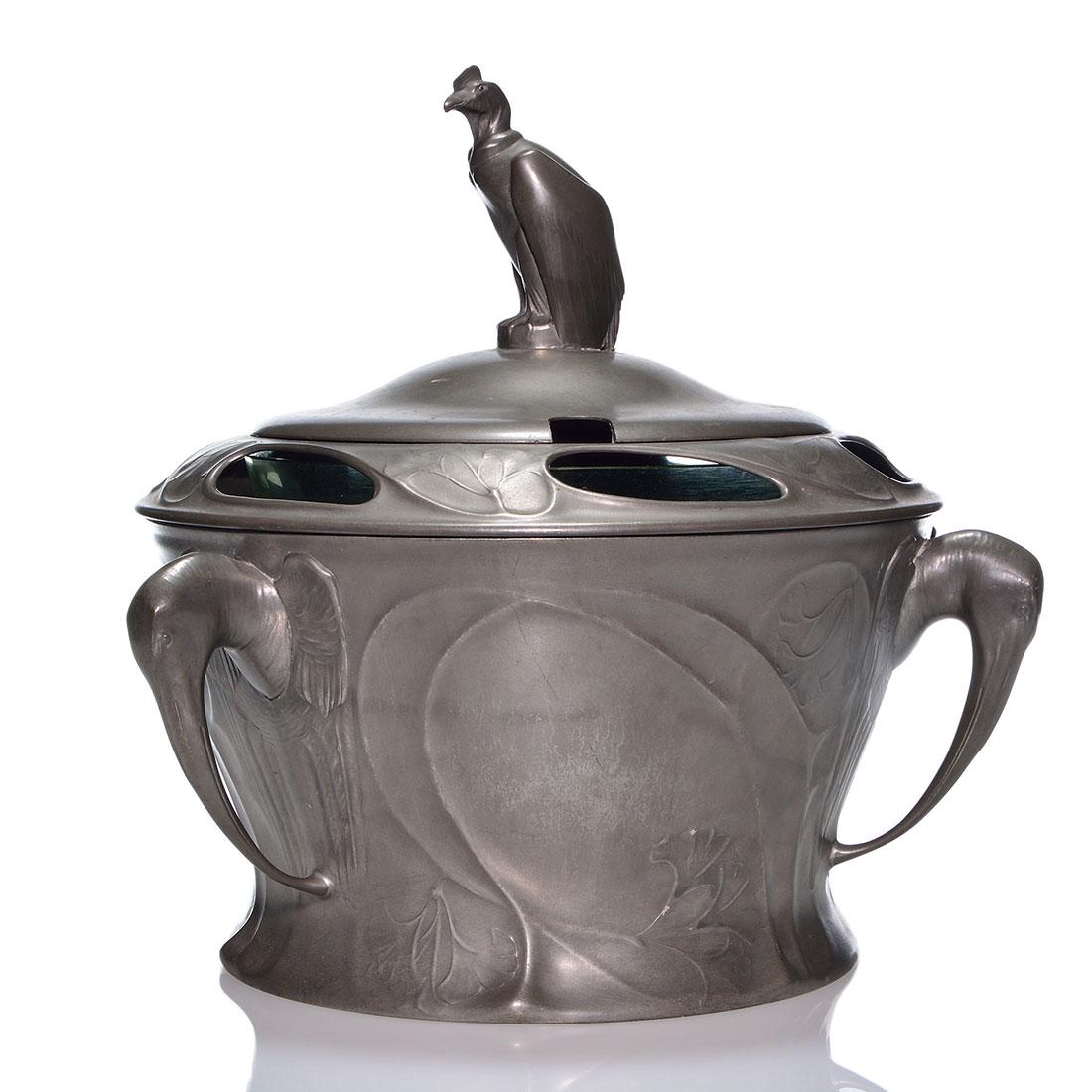 Kayserzinn pewter punch bowl, Ibis handles,  12 1/2” (1 of 2)