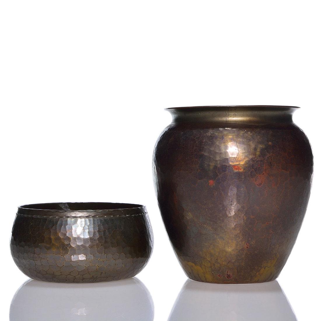 2 Roycroft hammered copper vases, 2 1/8” and 5 1/8” (1 of 3)