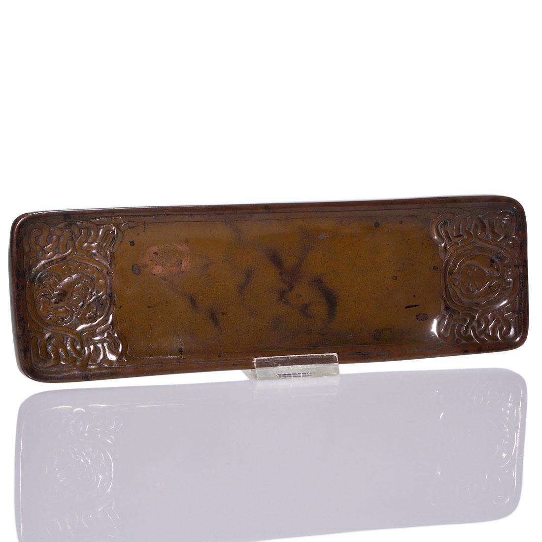 Tiffany Studios Zodiac bronze pen tray, 10” L, marked (1 of 1)