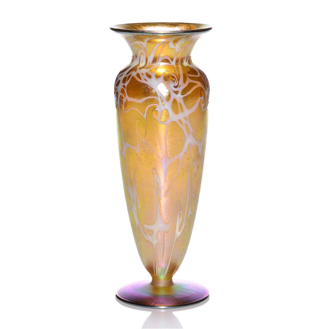 Durand King Tut vase, 8 1/4”, white on gold (1 of 2)