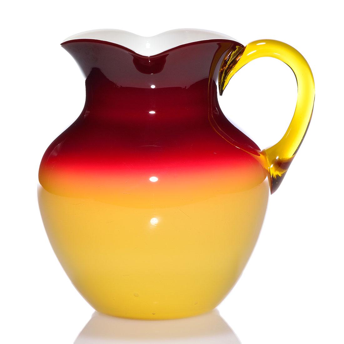 Shiny Wheeling Peachblow water pitcher, 7 1/4” (1 of 2)