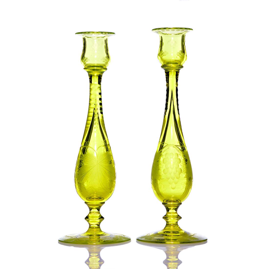 Pr. Pairpoint candlesticks, wheel engraved, 10 1/4” (1 of 2)