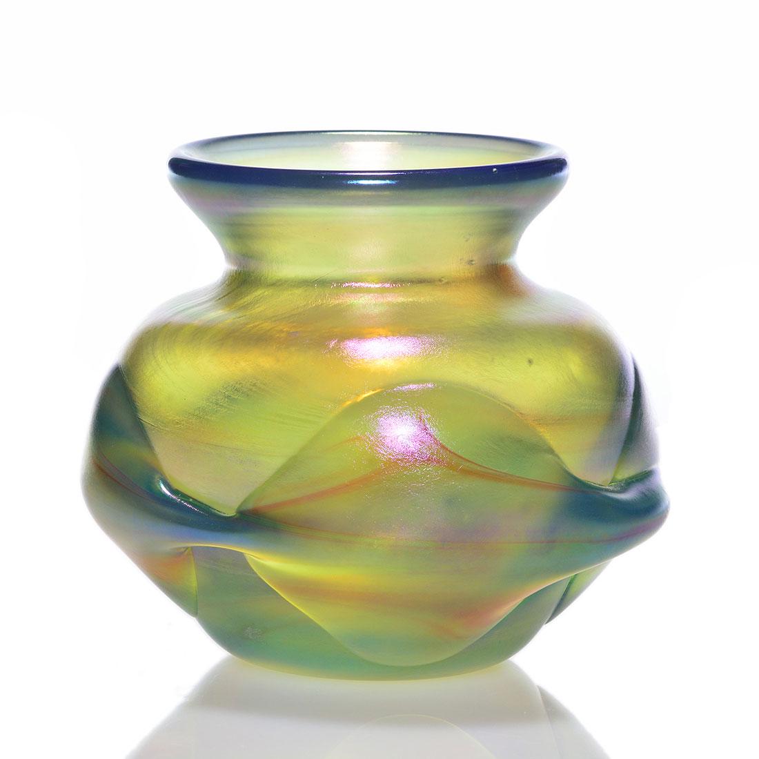 Labino aqua marine vase, prunts, 4 3/4”, signed, 1970 (1 of 2)