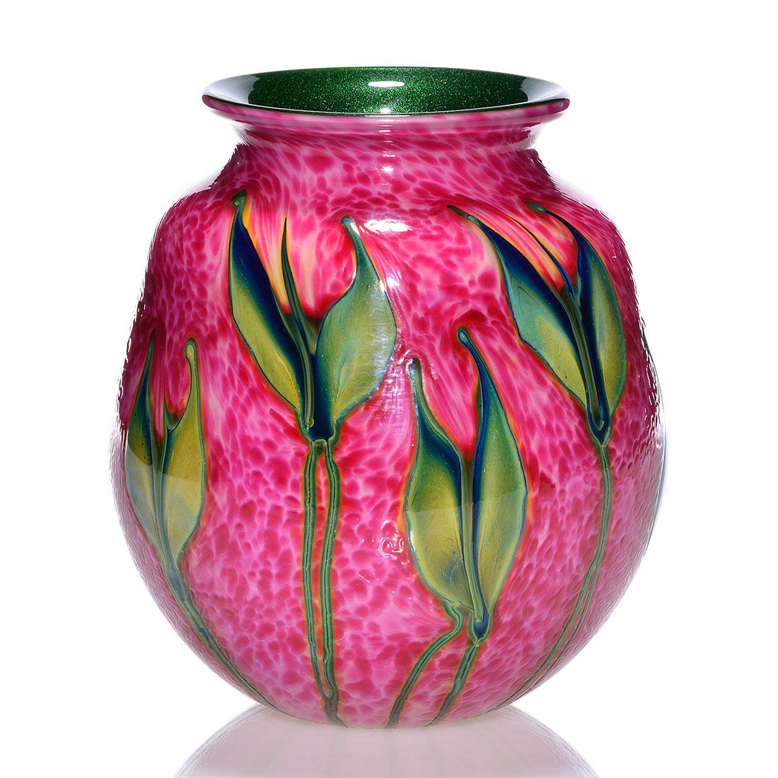 Charles Lotton Gold Ruby vase, split leaf, 8”, 2001 (1 of 2)