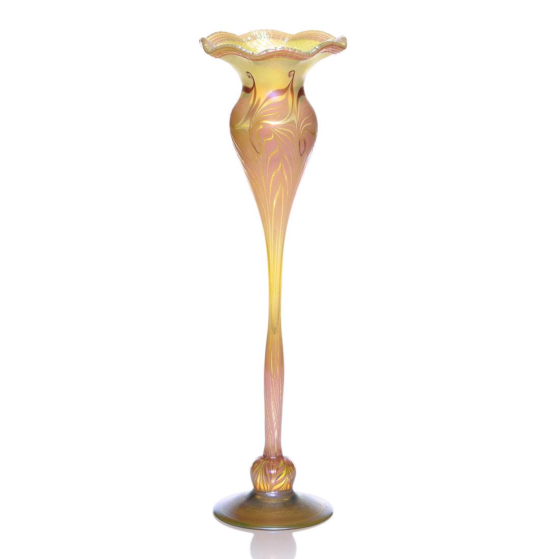 Tiffany style Flower Form vase, 17”, fake signature, (1 of 2)