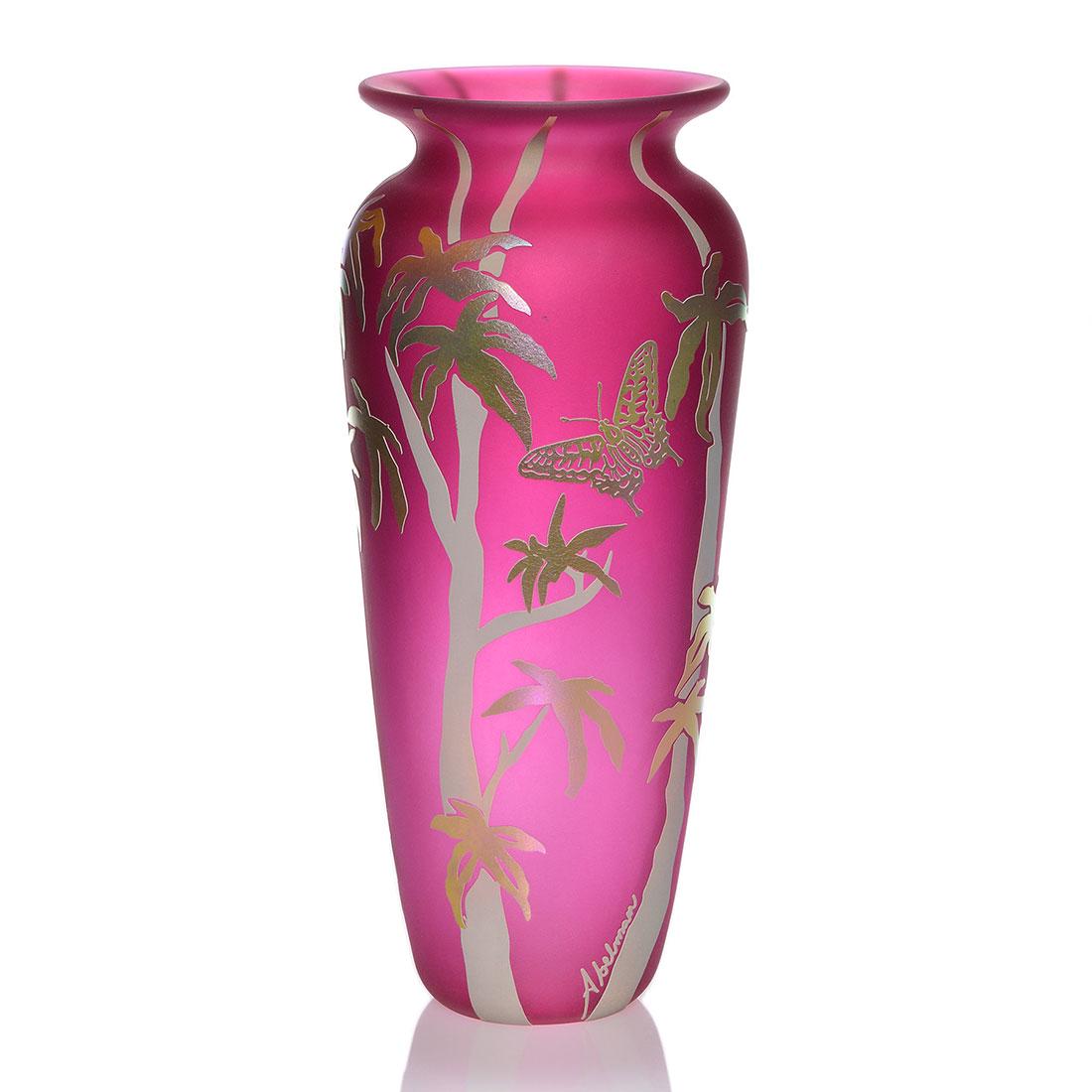 Abelman cameo vase, butterfly & floral, 15 1/4”, (1 of 2)