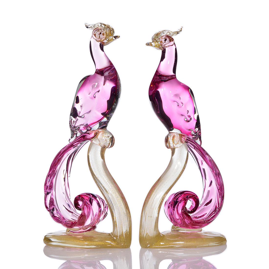 Pr. Murano exotic peacocks, aventurine, 12”, unmarked (1 of 1)