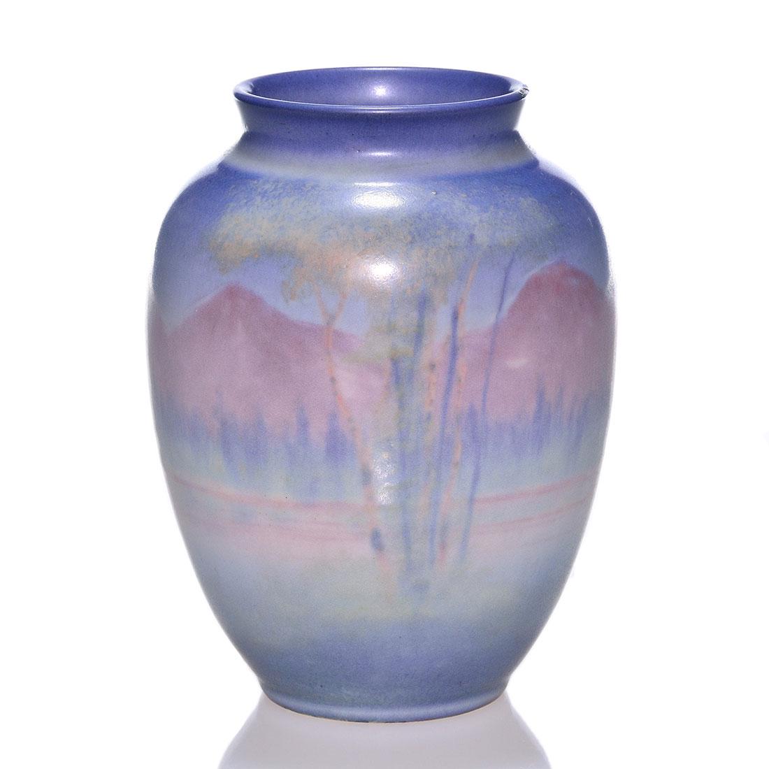 Rookwood Vellum scenic vase, Hurley, 1946, S, 6 3/8" (1 of 2)