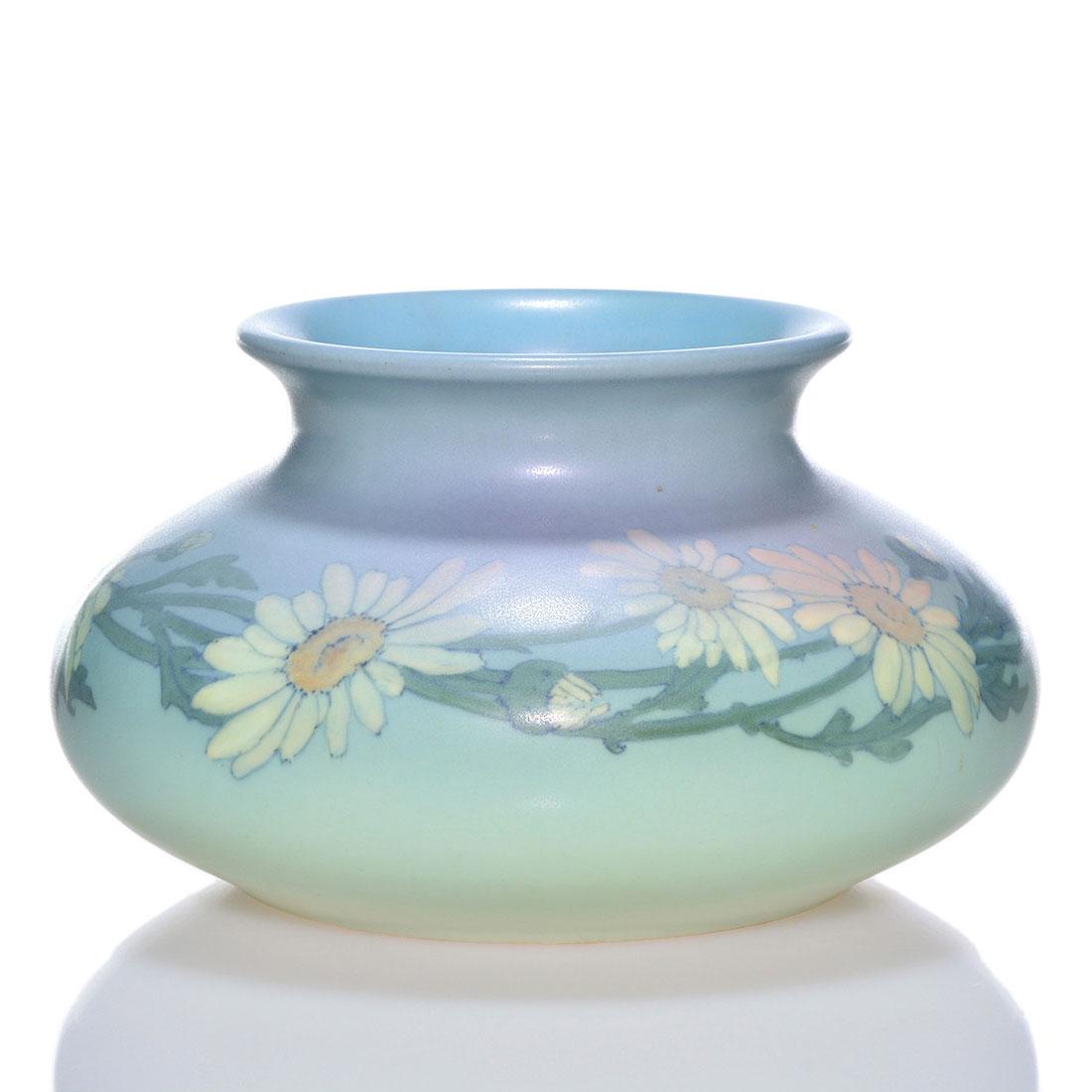 Rookwood Vellum, daisies, Asbury, 1925, 389, 3 1/2" (1 of 2)