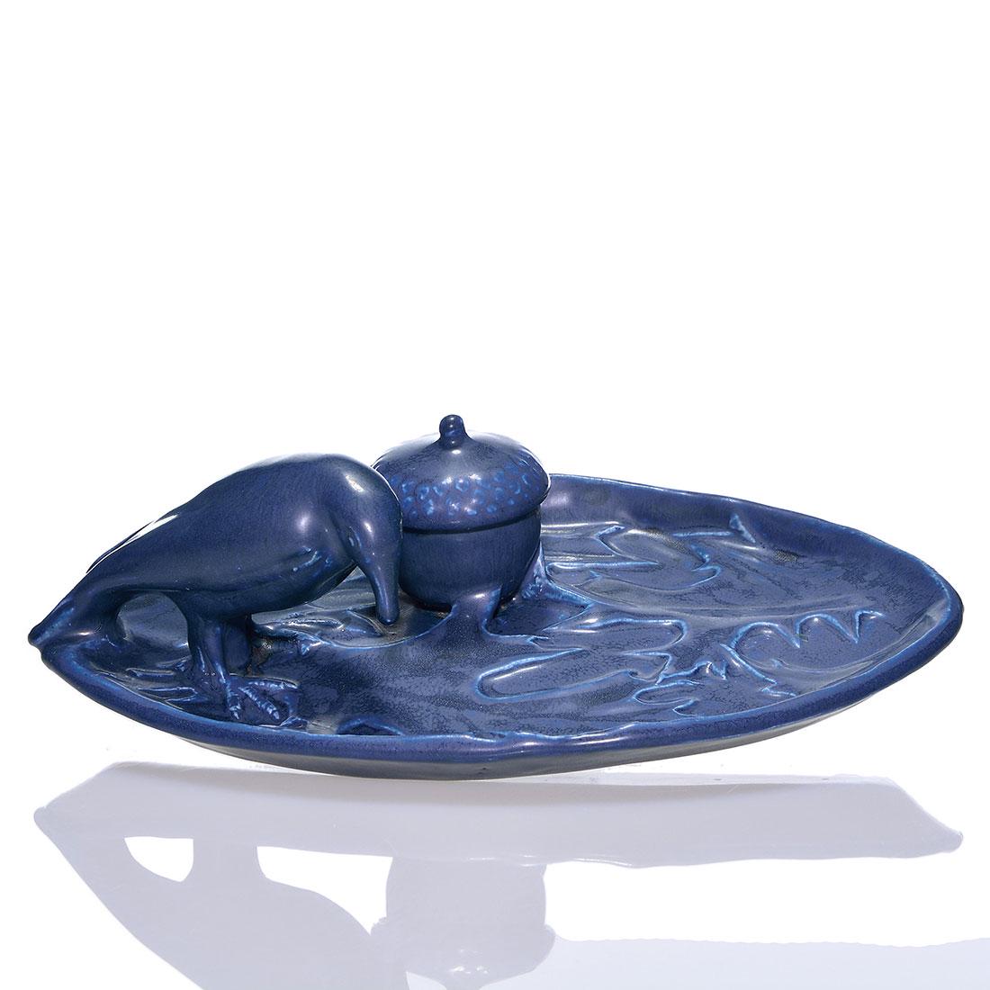 Rookwood Rook acorn ink tray,crystalline, 1918, 2 7/8" (1 of 2)