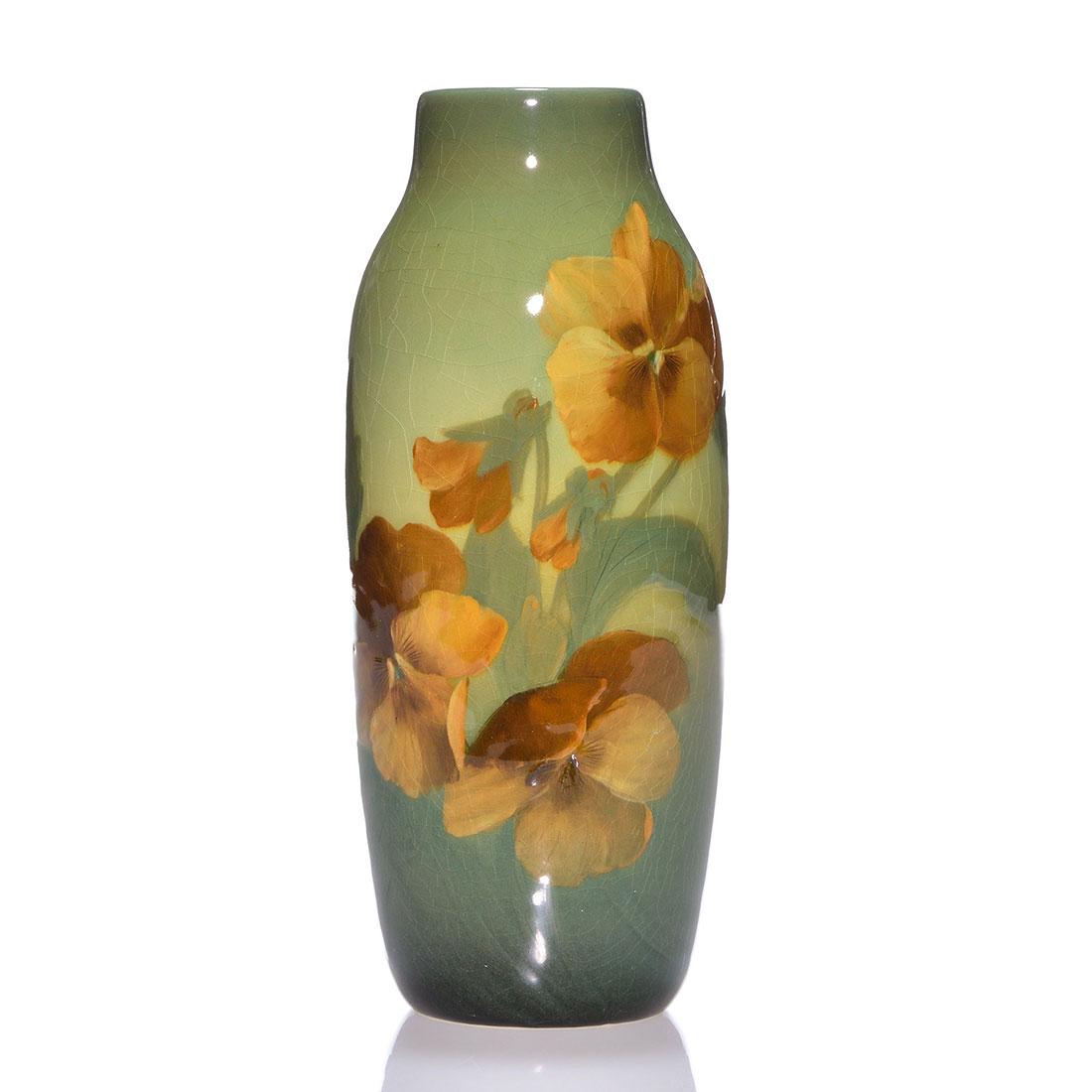 Rookwood Sea Green vase,pansies,Baker,1903, 8 3/4" (1 of 2)