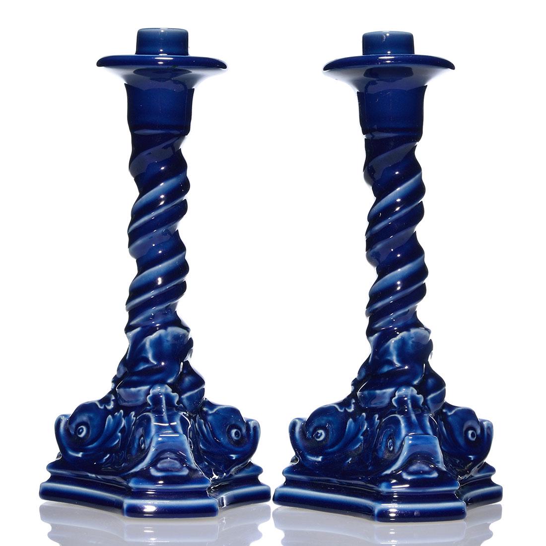 Rookwood Dolphin candlesticks, 1921, 2464, 11 1/2" (1 of 1)