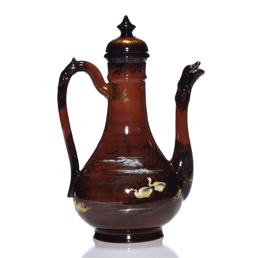 Rookwood Turkish coffee pot, ARV, ducks, 1882, 11 1/4" (1 of 2)