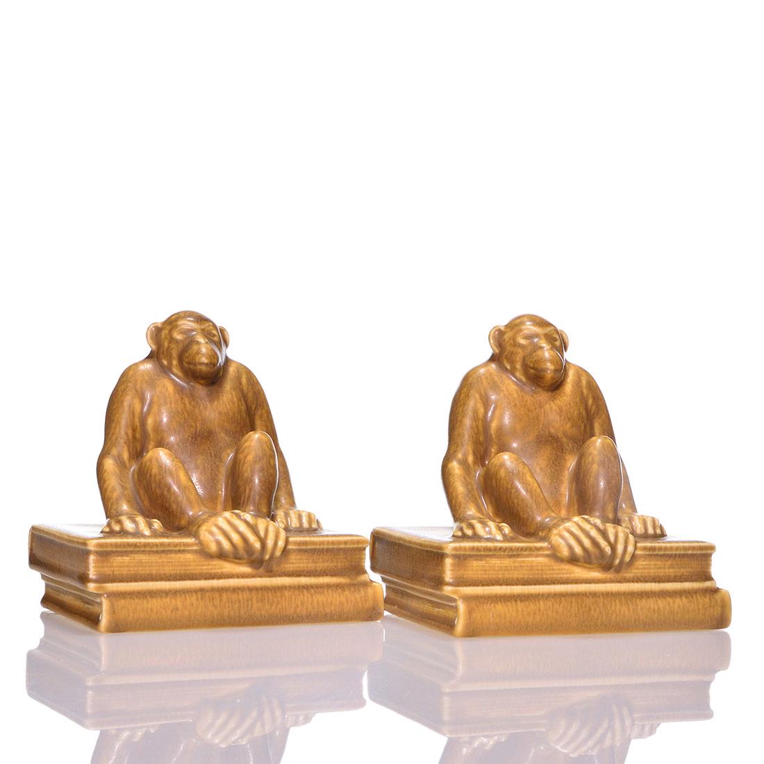 Rookwood Monkey on Books bookends,1933, 2669,5 1/8" (1 of 2)