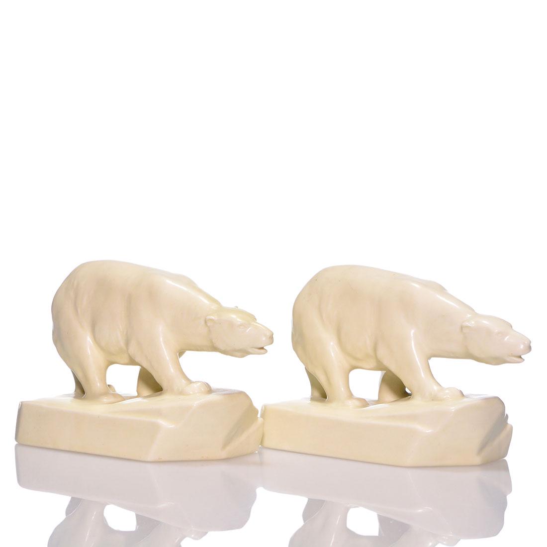 Rookwood polar bear bookends, mat, 1934, 2678, 6 1/2" (1 of 2)