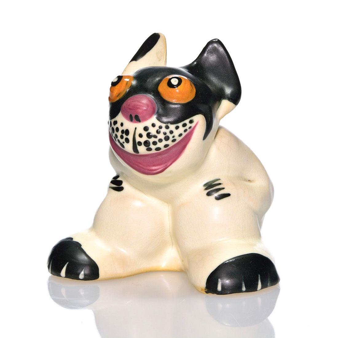 Weller Popeye dog, 3 7/8": Weller Popeye dog. Incised Weller Pottery in script on the bottom. There is fine overall crazing. Height is 3 7/8 inches.