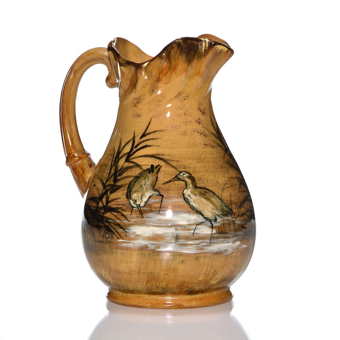 Rookwood Limoges pitcher, birds, 1882, NJH, 5 7/8” (1 of 2)