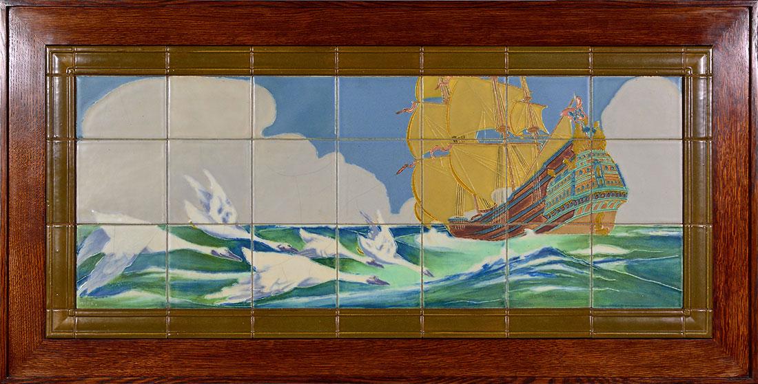 Rookwood tile tableau and original watercolor, 21 x 48" (1 of 6)