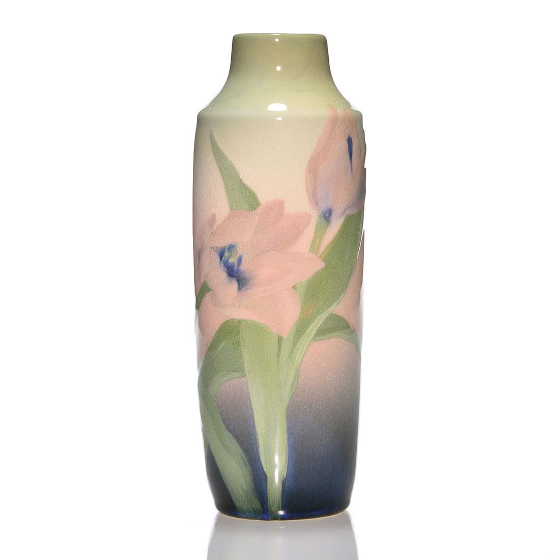 Rookwood Iris glaze, tulips, Asbury, 1905, 941C, 9 3/8" (1 of 2)