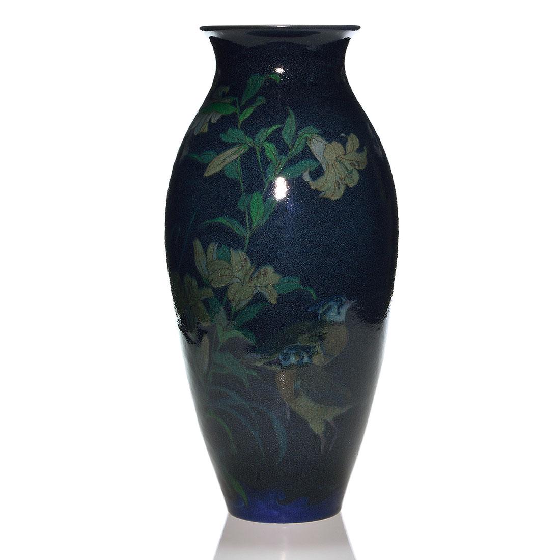 Rookwood Porcelain vase, birds, Conant, 1922, 17 3/8" (1 of 2)