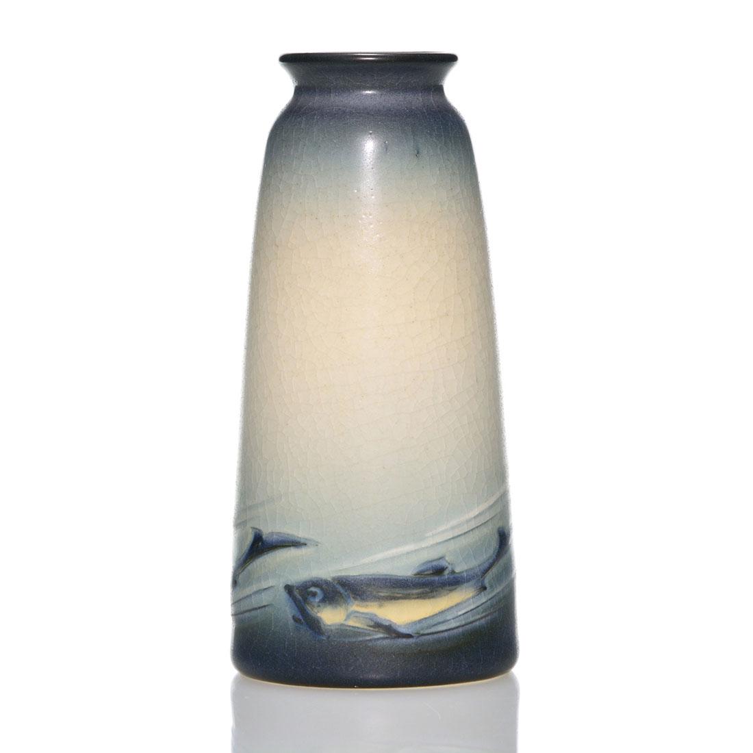 Rookwood Vellum, carved fish, Epply,1910, 6 1/2 inches (1 of 2)