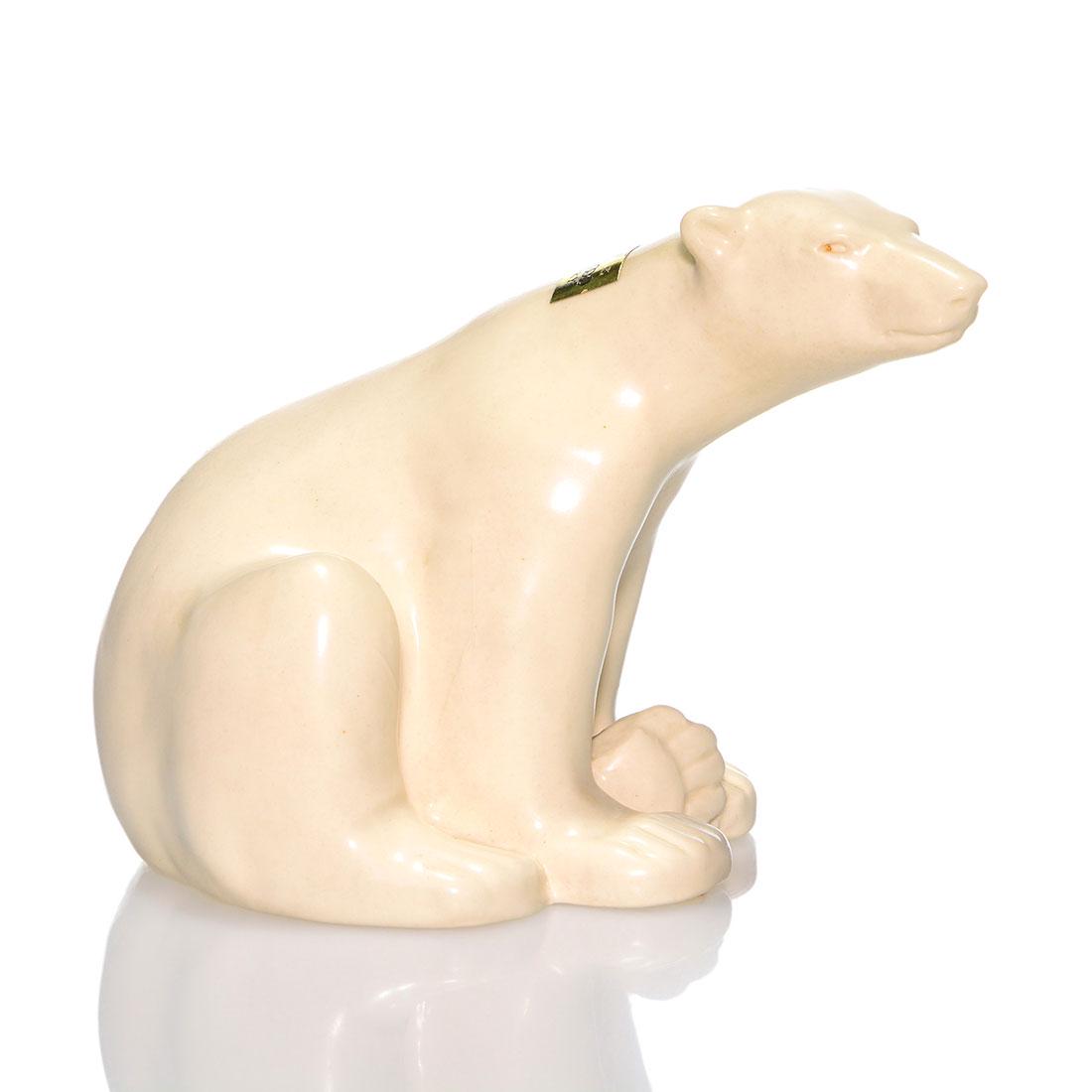 Rookwood Bear Bookend, white mat, 1965, 6484, 4 1/8" (1 of 2)