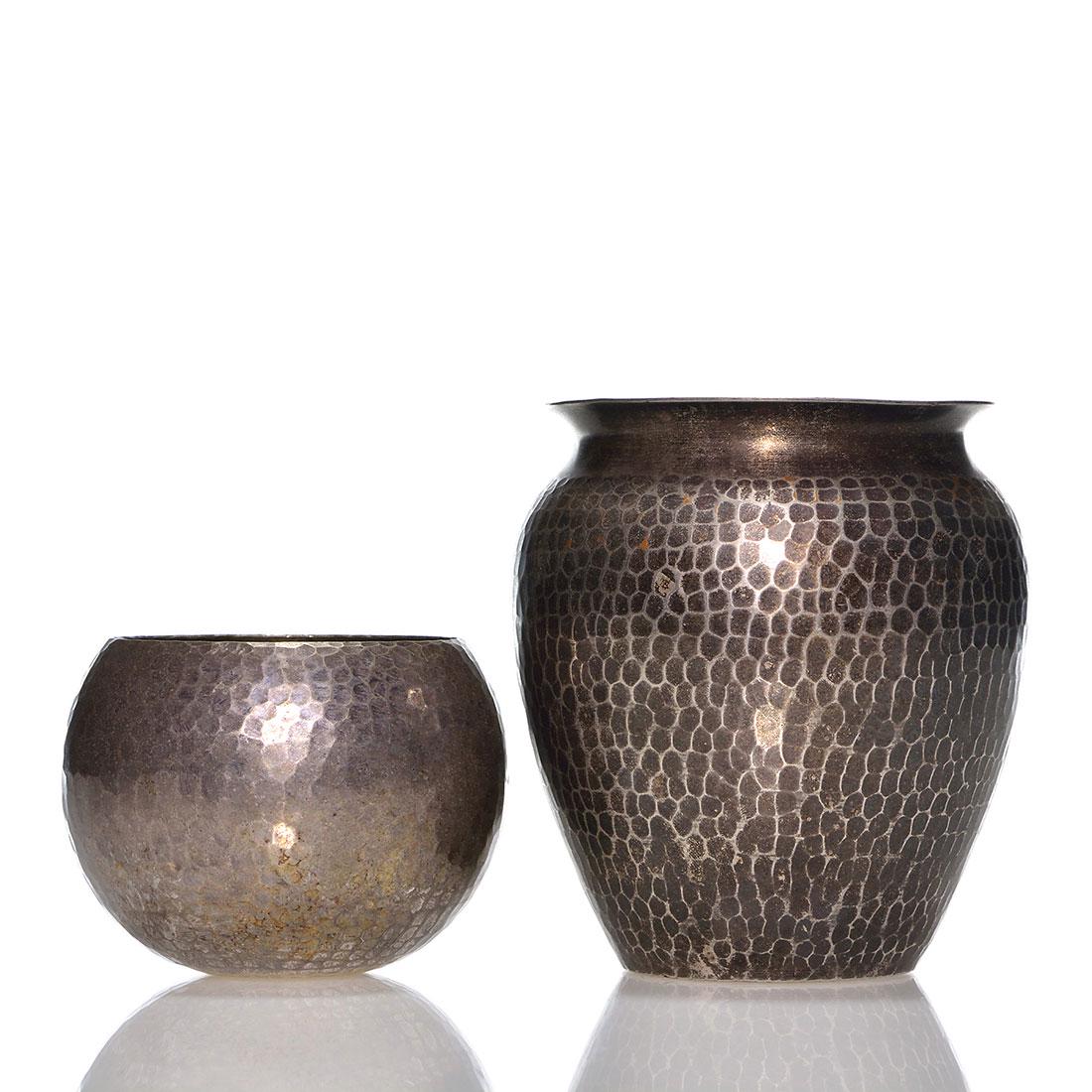 2 Roycroft Nickel Plate Copper Vases Hammered 5 Nov 02 2019