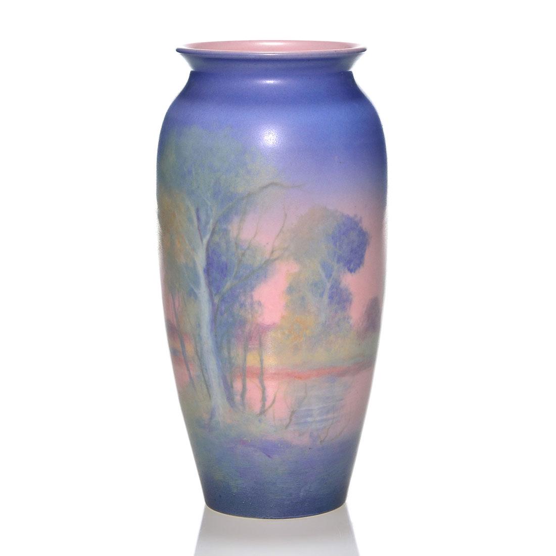 Rookwood scenic Vellum vase, Hurley, 1942, 2544, 8" (1 of 2)