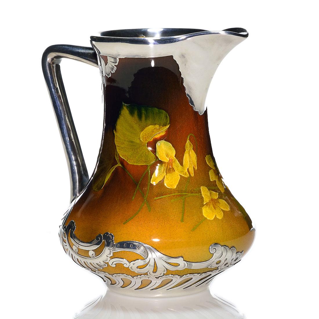 Rookwood Standard Silver Overlay pitcher, WPMcD, 6 5/8" (1 of 2)