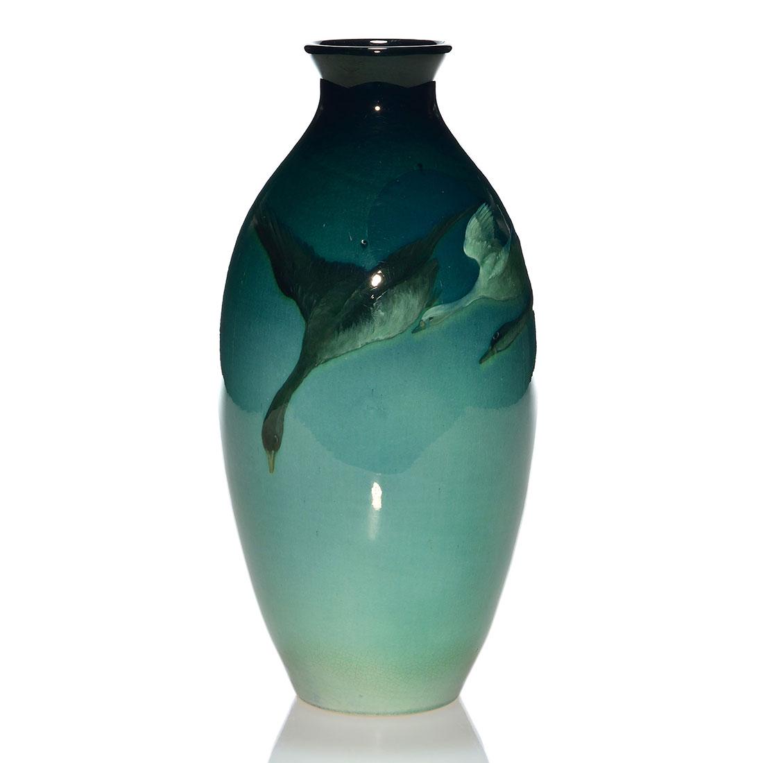 Rookwood Sea Green, geese, Valentien, 1896, 10 3/8" (1 of 3)