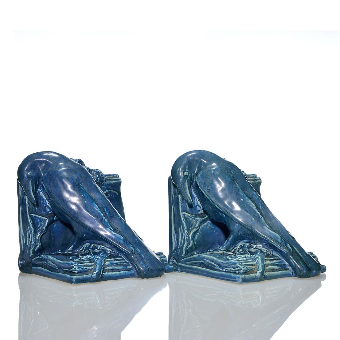 Rookwood large Rook bookends, blue, 2274, 6 1/4” (1 of 2)