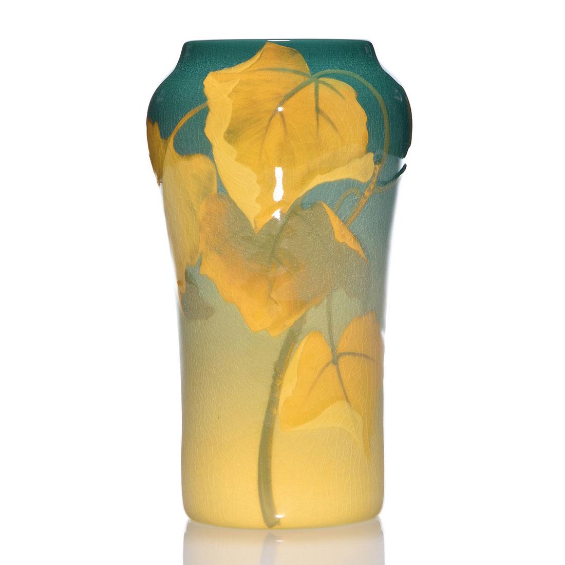 Rookwood Iris vase, leaves, Sax, 1903, 935 D, 7 1/2" (1 of 2)