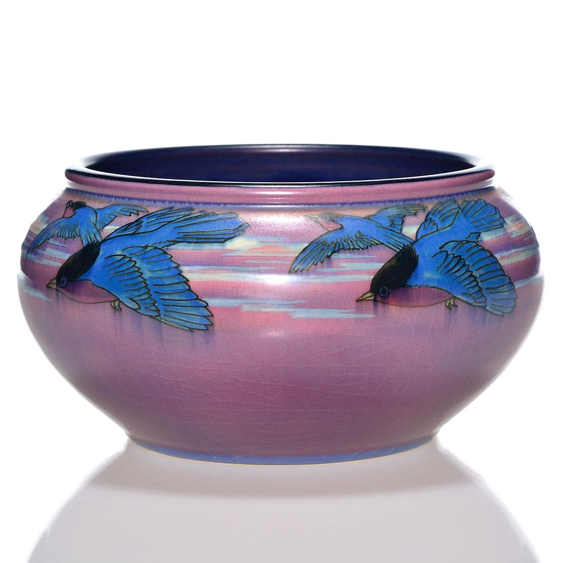 Rookwood Vellum, birds, Sax, 1917, 928 E, 4 1/4” (1 of 2)