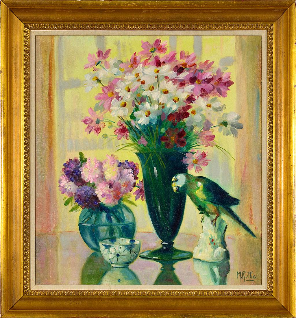 Martin Rettig still life painting, parrot & flowers (1 of 2)