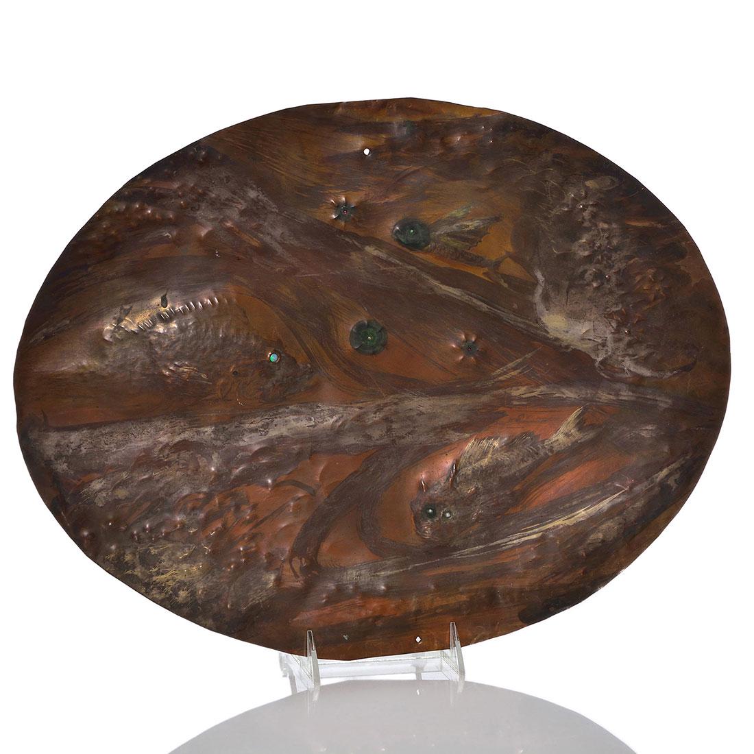 Maria Longworth Storer, repousse' copper plaque, fish (1 of 4)