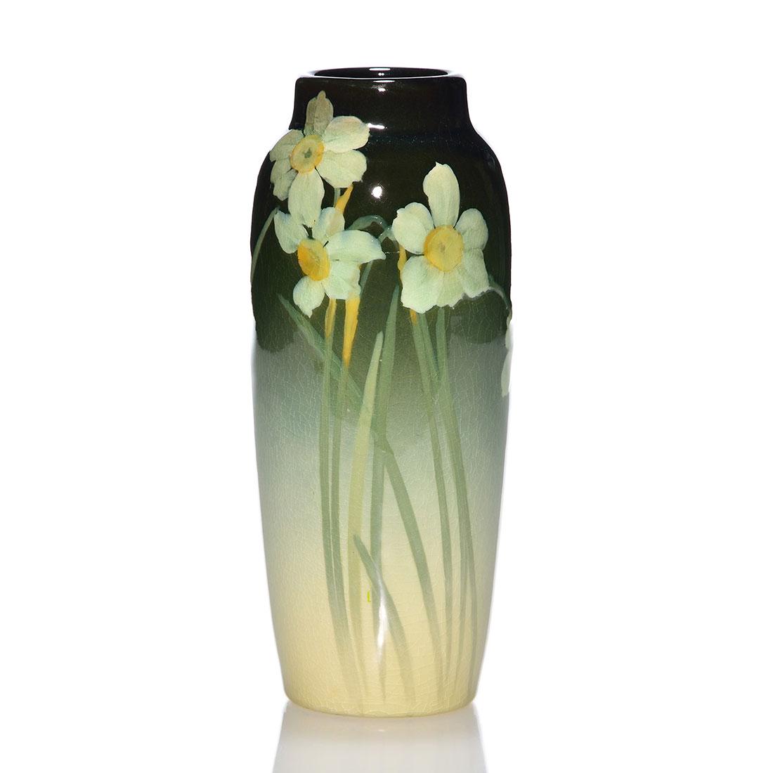 Rookwood Iris vase, floral, Bishop, 1906, 907 F, 7" (1 of 2)