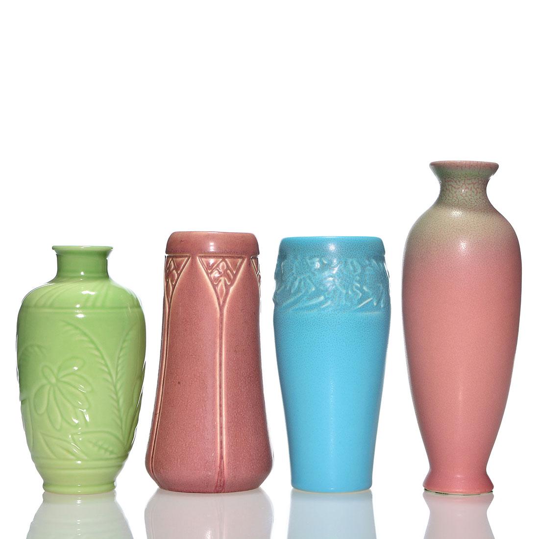 4 Rookwood production vases, various, 9 5/8” (1 of 3)