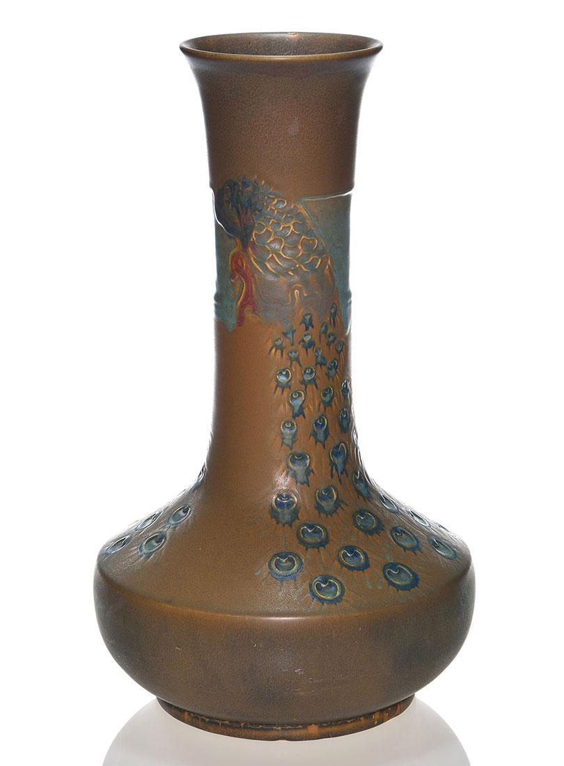 Rookwood carved mat, peacocks, Todd, 1912, 19 3/4” (1 of 5)