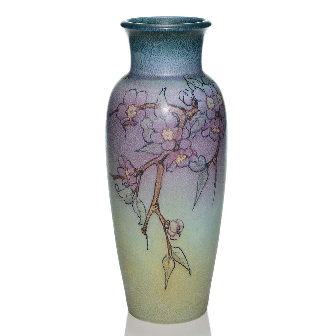 Rookwood Mat vase, apple blossoms, 13 1/4” (1 of 2)