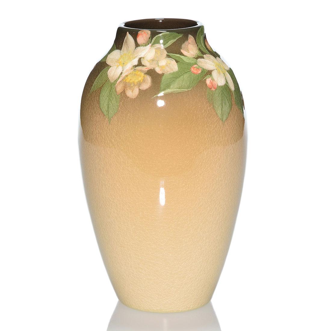 Rookwood Iris vase, apple blossoms, 7 5/8”, (1 of 2)
