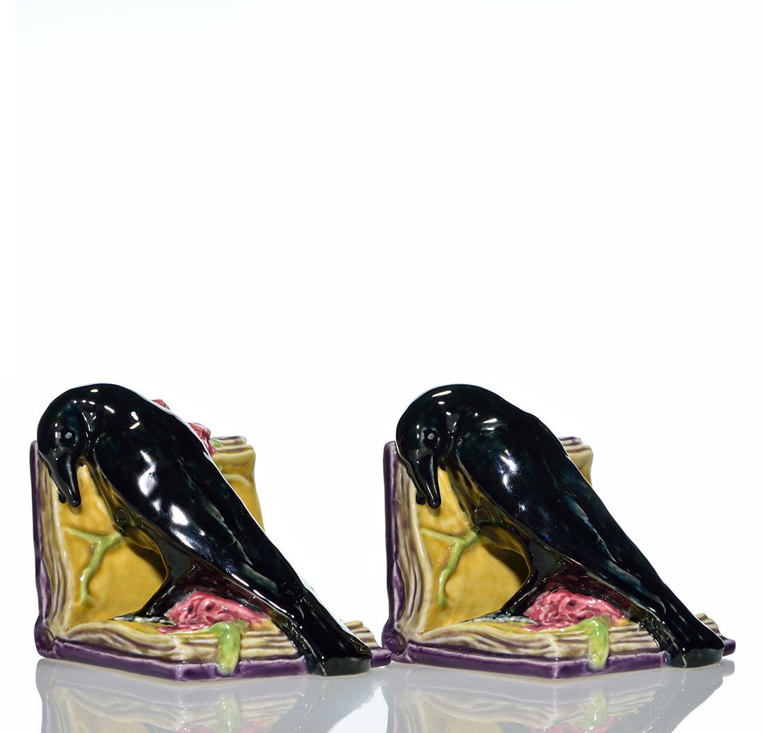 Rookwood large Rook bookends,polychromed,1929,6 1/4 (1 of 2)