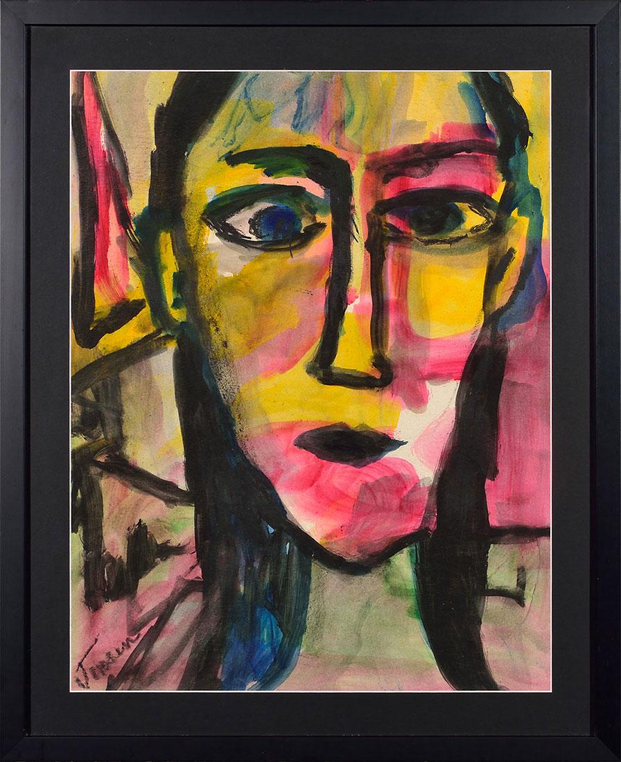 Jens Jensen oil painting on poster board, Face, (1 of 3)