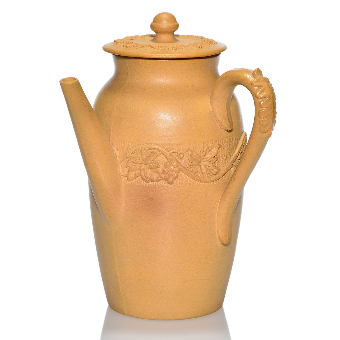 Unusual 1882 pressed chocolate pot, W.H. Breuer, 8 5/8" (1 of 2)