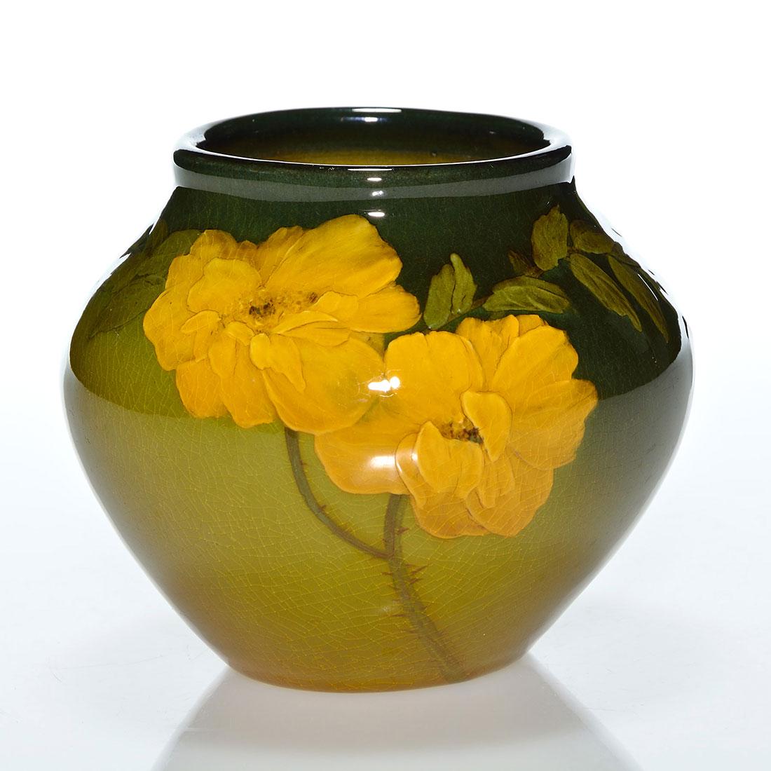 Rookwood Standard vase, 4”, yellow roses, Epply, (1 of 2)