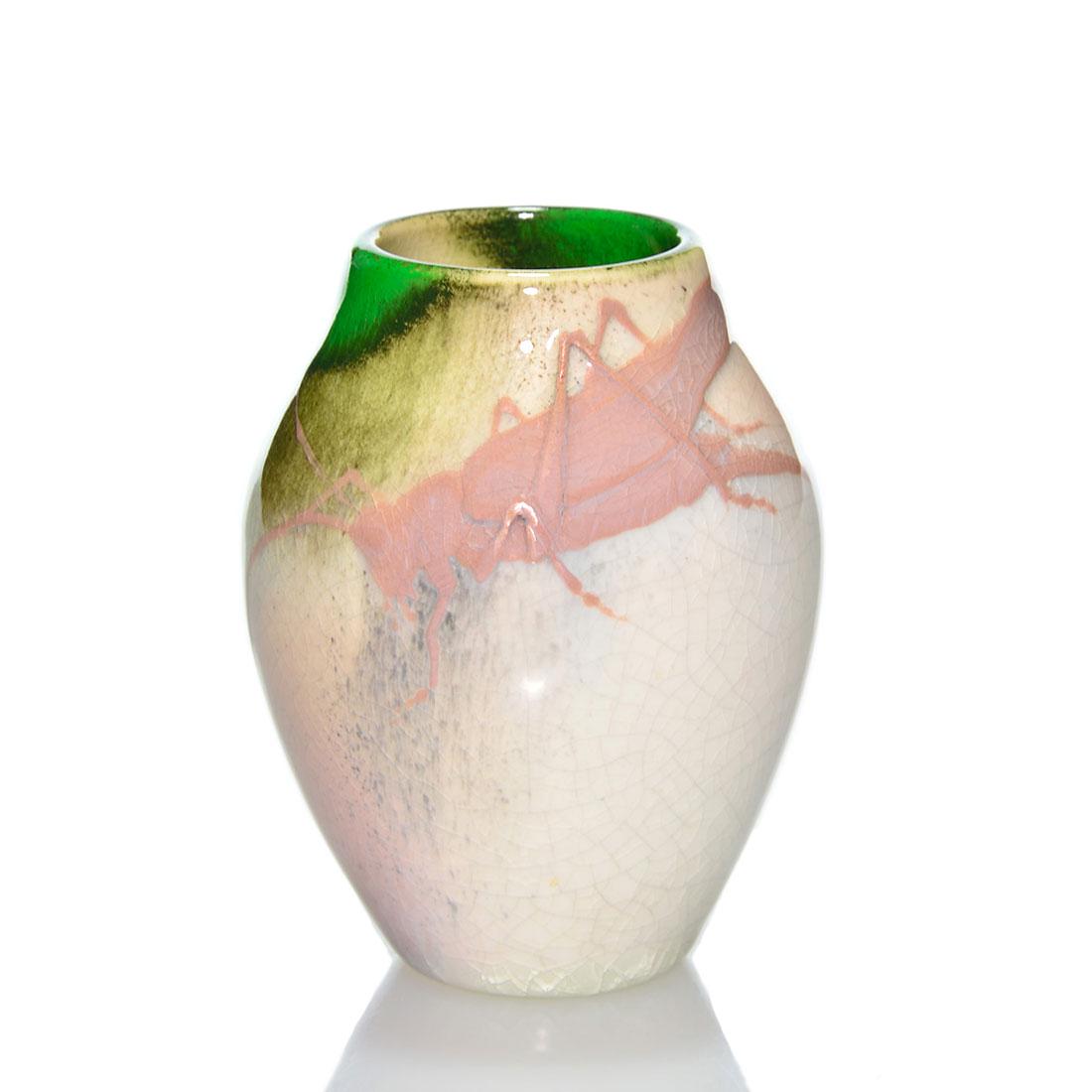 Rookwood Iris vase, grasshpper, Toohey, 1898, 3 (1 of 2)