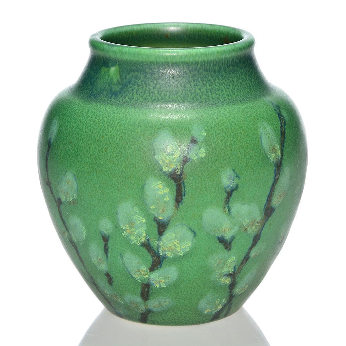 Rookwood Mat vase, pussy willow, Jensen, 1929, 5 1/2 (1 of 2)